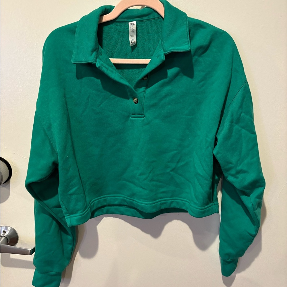 ALO Yoga Green Cropped Polo Sweatshirt